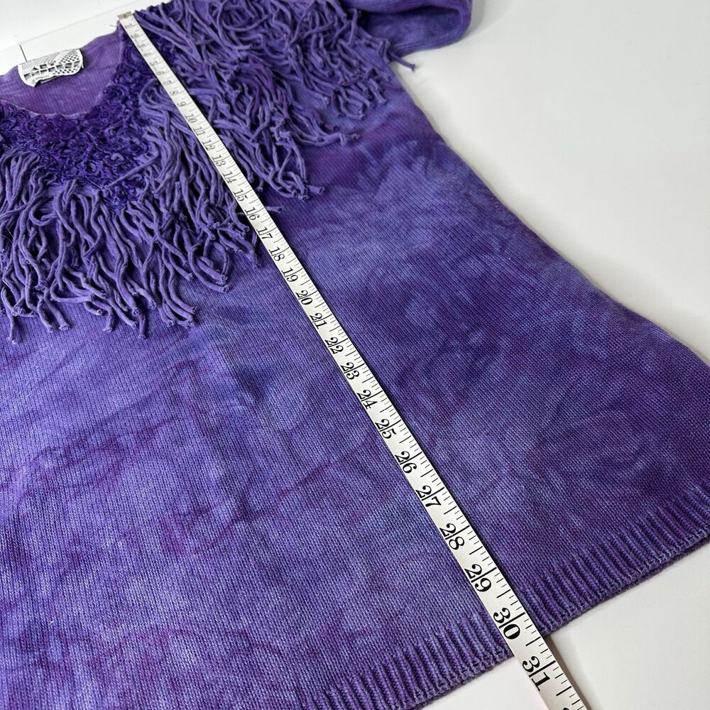 Vintage Art Express Purple Tie Dye Sweater One Size Fringe 80s Glam Western USA - Picture 14 of 14
